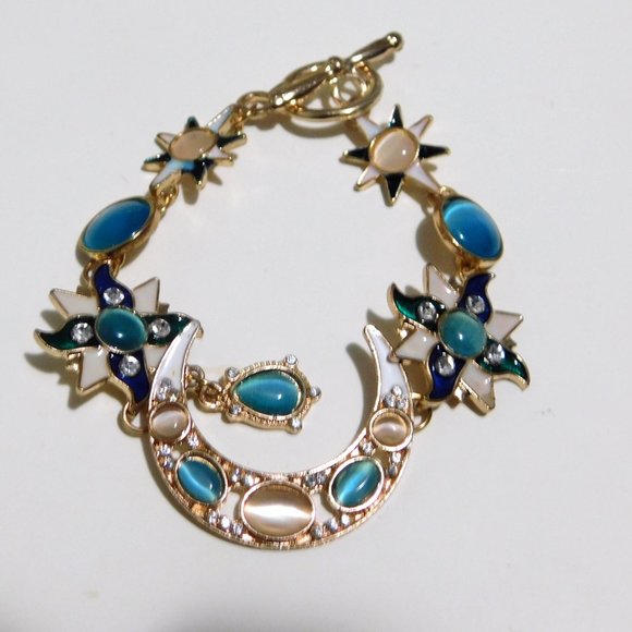 Celestial Moon Sun Stars Cats Eyes Bracelet Toggle Clasp Women's Fashion Jewelry - Picture 4 of 9